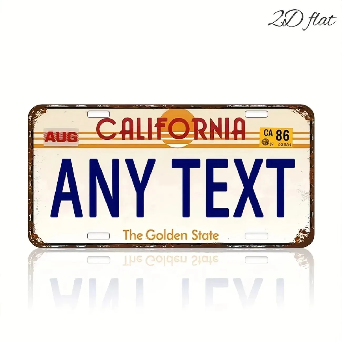 Customizable California 2D Flat Metal License Plate - Personalized Text/Logo | Vintage Home/Car/Garage Decor Gift (Decor Only)