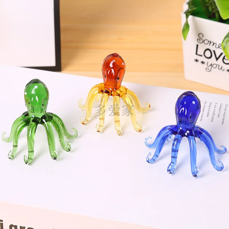 クリスタルタコガラスの置物、海の動物の装飾、手吹きミニチュア、文鎮、家の魚の装飾、クリスマスギフト