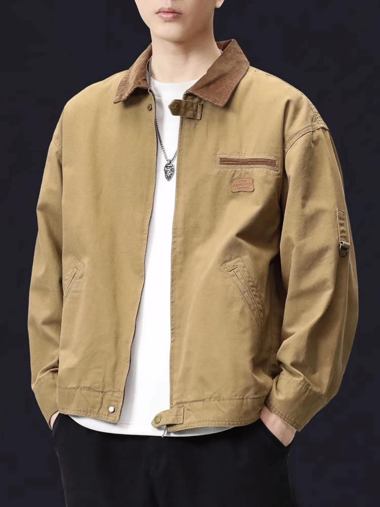 

American Retro Workwear Jaet Men's Spring Autumn Cotton Loose Versatile Outerwear Faionable Urban Sle Zipper Closure