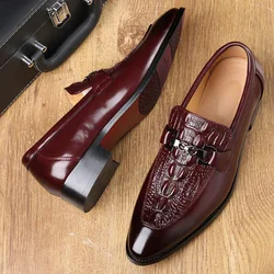 Man Trendy Casual Business Shoes Crocodile Grain Leather Buckle Men's Wedding Party Fashion Loafers Slip-on Comfortable Flats