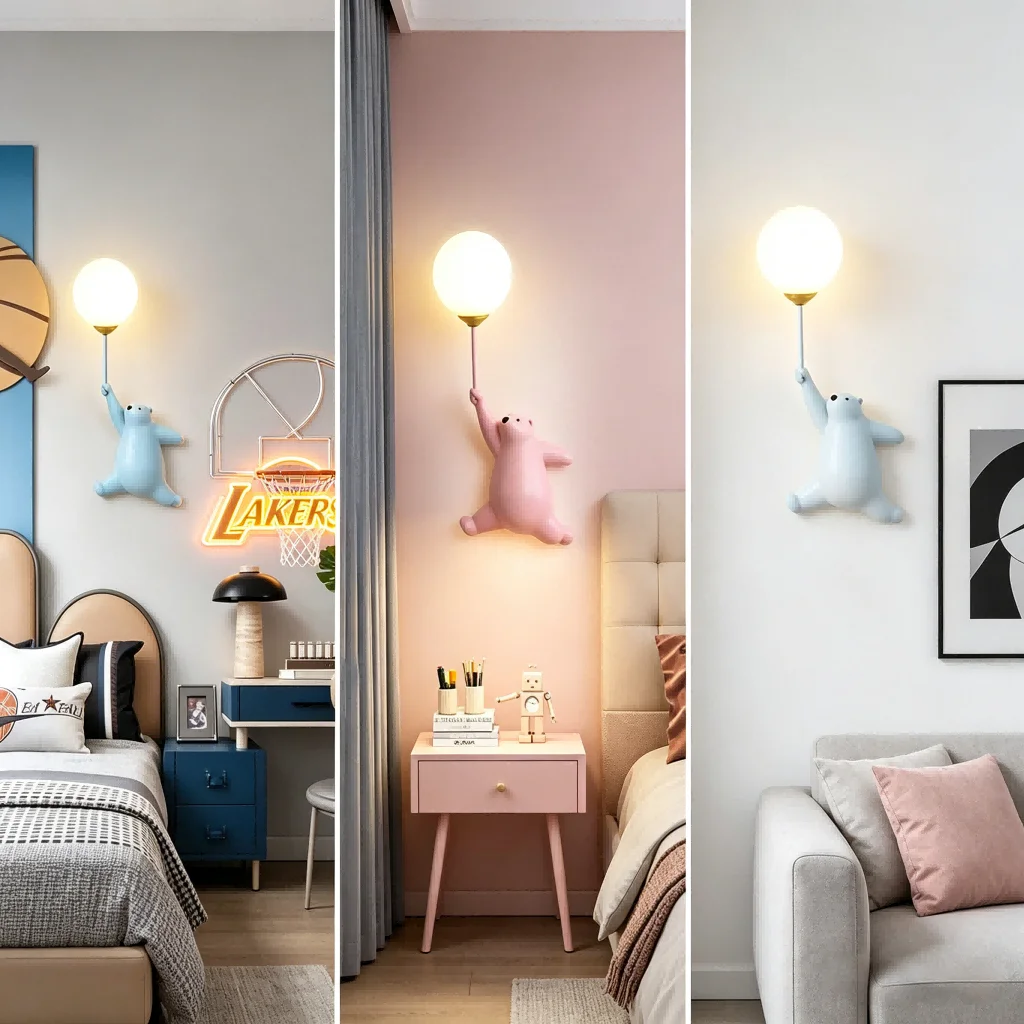 Cartoon Polar Bear LED Sconce Light Creative Wall Lighting Lampe Murale for Family Theme Hotel Kid Children Bedroom Wall Lamps