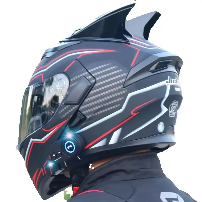 Jiekai Motorcycle Full Helmets Dual Lens Bluetooth Helmet Motocross Safety Helmet DOT Certification Casco Moto