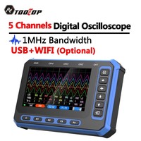 TOOLTOP 4.3 Inch Hanheld Oscilloscope 1MHz Bandwidth 5Channels Test 2000mAh large-Capacity Battery With PC Software Analysis