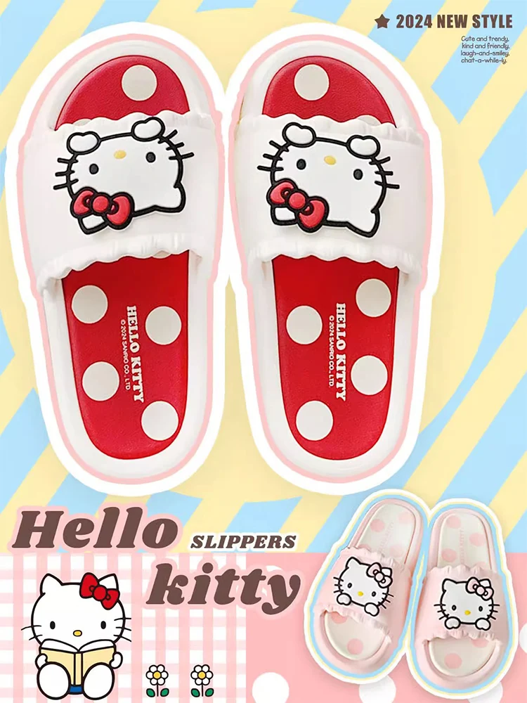 Sanurgente-Hello Kitty One-Line à semelle épaisse pour fille, léger, mignon, personnalité, mode d'été, plage, brûleur, non ald, intérieur et extérieur