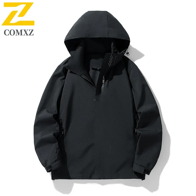 COMXZ Herrenjacke, Freizeit, abnehmbare Kapuze, Outdoor, Klettern, leichte Motorradjacke, Camping, winddicht, Herbst-Windjacke