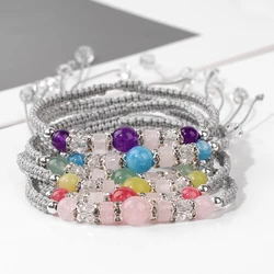 Rose Pink Quartzs Braided Bracelets For Women Men Natural Stone Crystal Spacer Beads Rope Woven Bracelet Adjustable Wristbands