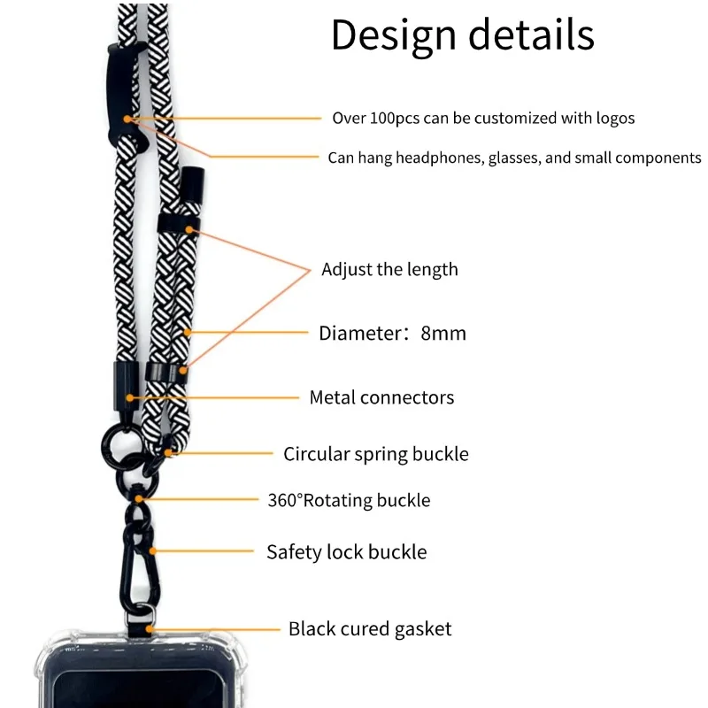 150cm Length Phone Lanyard Outdoor Universal Crossbody Adjusted Removable Nylon Round Rope Camera Keychain Phone Loss prevention