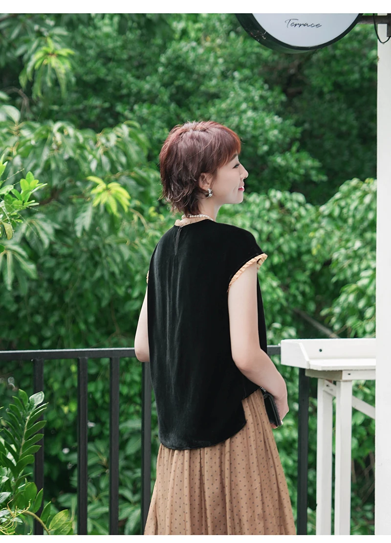 Fengbaoyu Natural Silk Velvet Women's T-shirt. Elegant Casual Summer Autumn Top. Comfortable, Cool Breathable and Sweat-wicking.