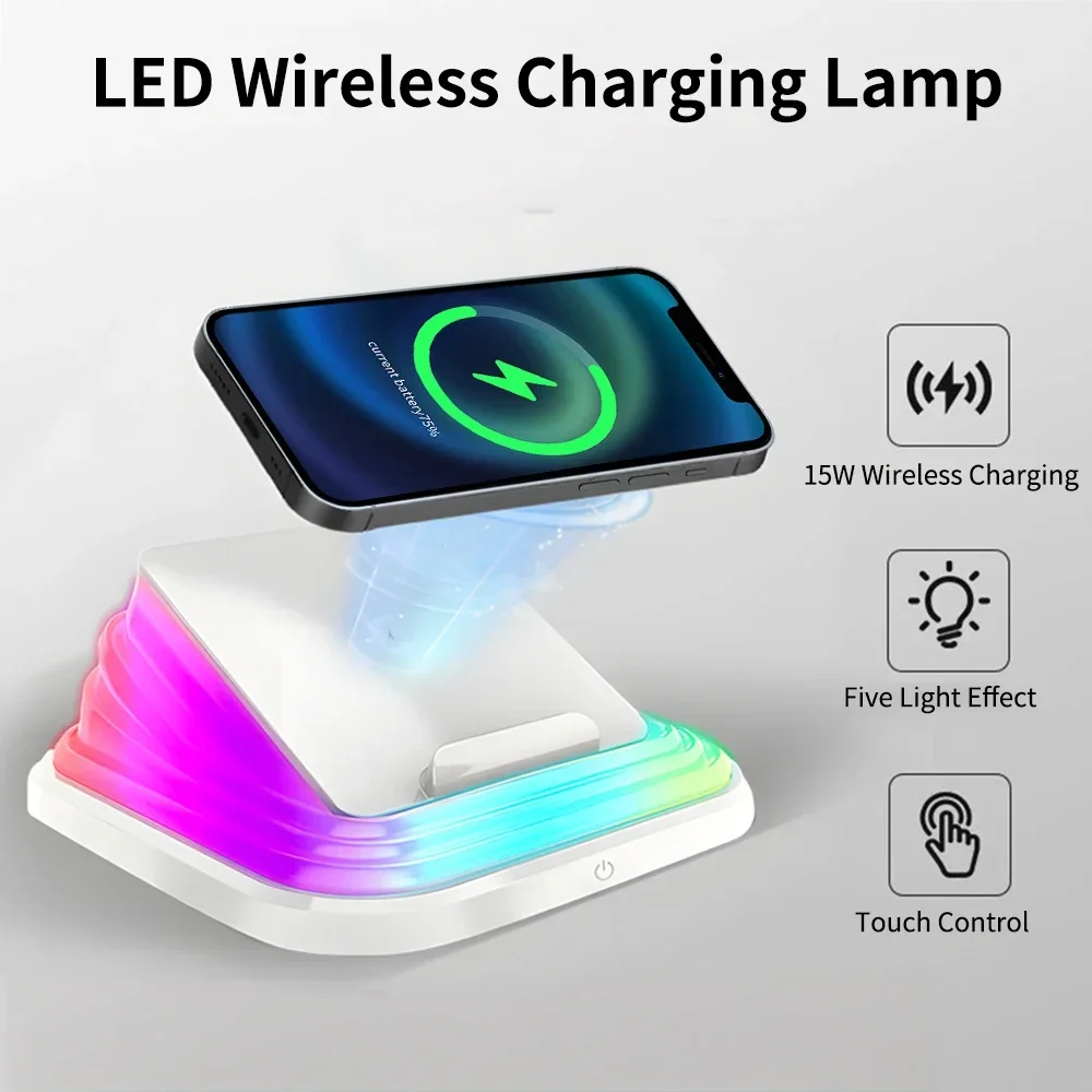 LED Dimmable Table Lamp Wireless Charger For iPhone 14 Phone Holder Fast Charging Dock Station For Samsung S8 Desk Night Light