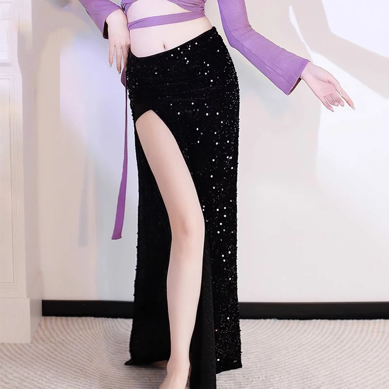 Sexy High Split Mermaid Sequin Long Skirt For Women Belly Dance Long Skirt 95cm Length Oriental Bellydance Costume Skirt 2025