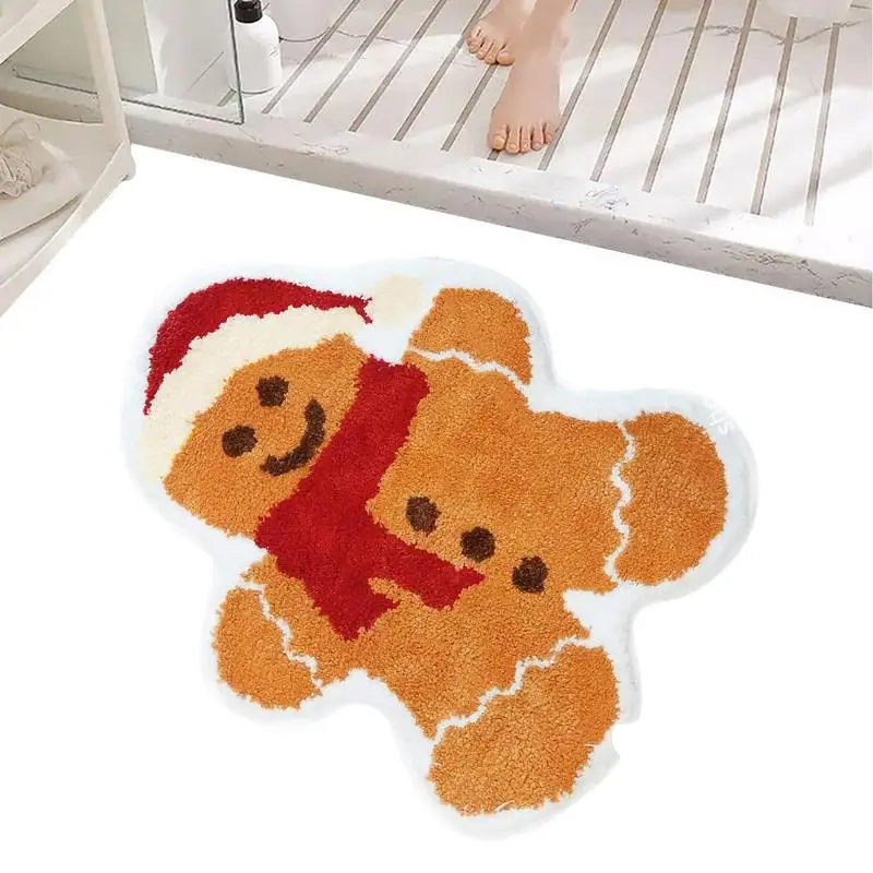 Christmas Gingerbread Man Floor Mat Santa Claus Socks Bathroom Floor Mat Living Room Entrance Door Mat Holiday Decoration Carpet