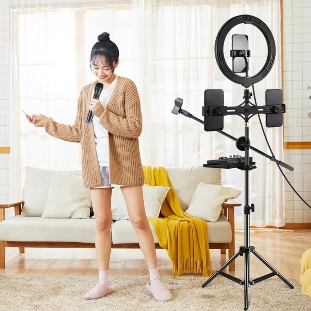 Sound Card Tray Phone Holder Microphone Stand with Phone Clip Suitable for Live Tripod Bracket Accessories-27X20.6Cm