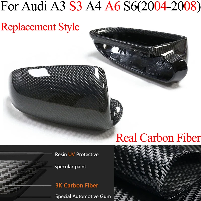 

For 2004-2006 2007 2008 Audi A3 S3 A4 B7 A6 S6 Real Carbon Fiber Car Rear View Side Mirror Cover Replacement / Add On styles