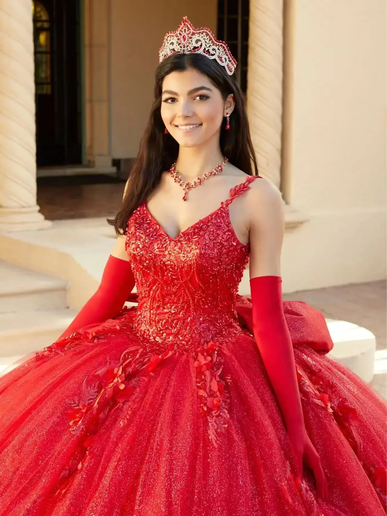 Customzied 2026 Passion Red Wedding dress for Bride Ribbon Highlights 3D Decal V-neck Bow Wedding Dresses for Woman