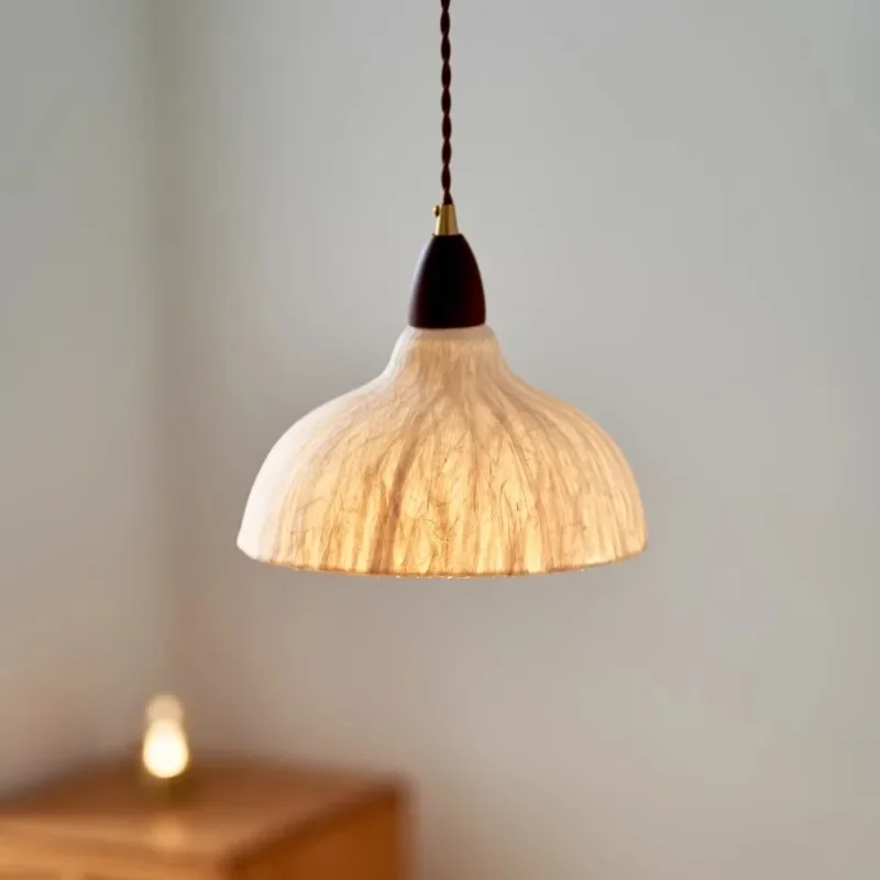 Walnut Color Wooden Rice paper, Wabi-sabi Modern Simple style, Pendant light for Living room, Bedroom bedside, Dining room, Stud