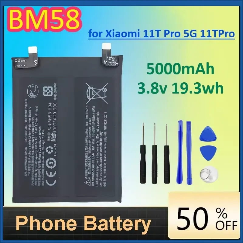 BM58 5000mAh 3.8v 19.3wh Battery for Xiaomi 11T Pro 5G 11TPro High Quality Mobile Phone Batteries Bateria Hot Sale