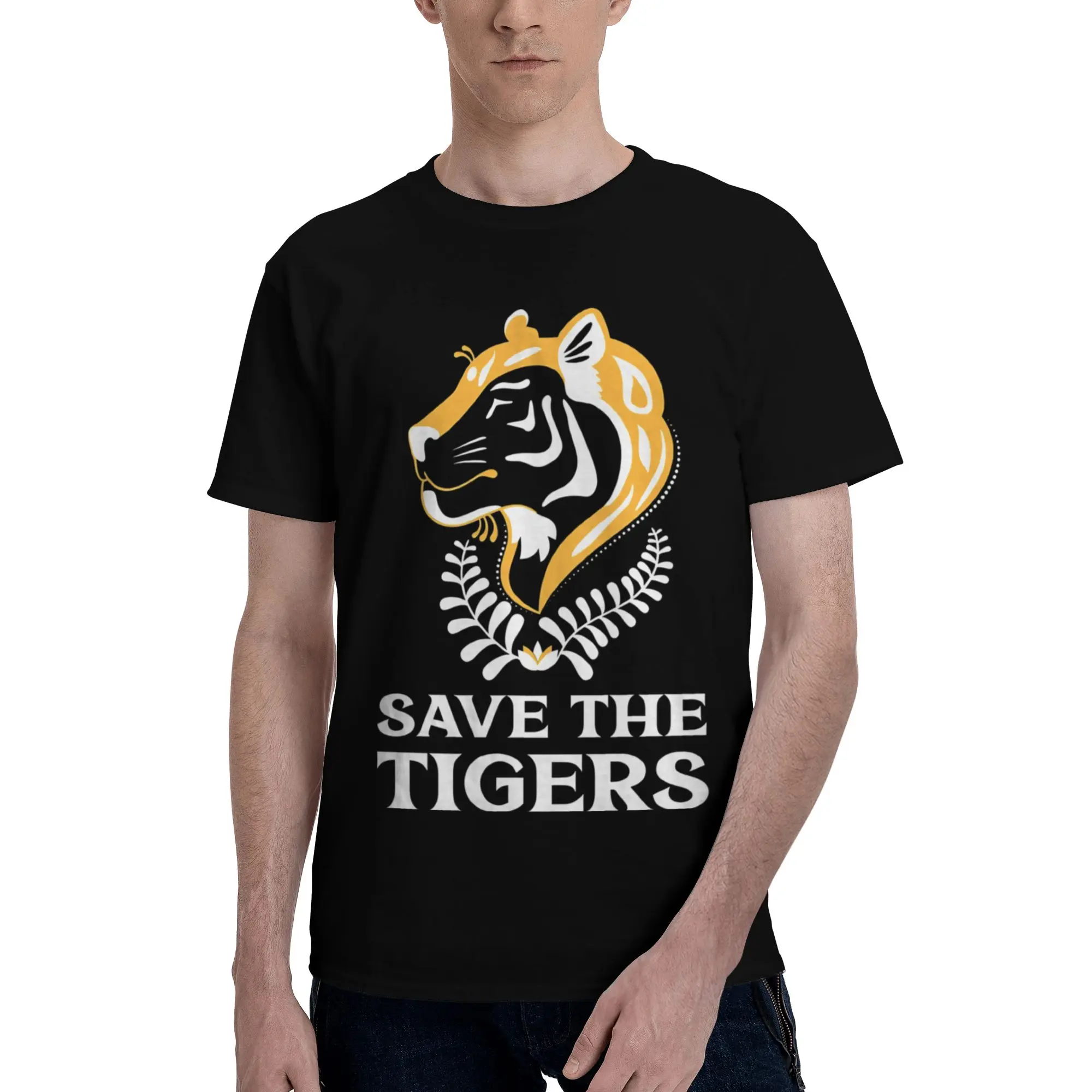Save the Tigers Men's T Shirts Protection Animal  Crazy Tees Short Sleeve Crewneck Pure Cotton Gift Tops T-Shirt
