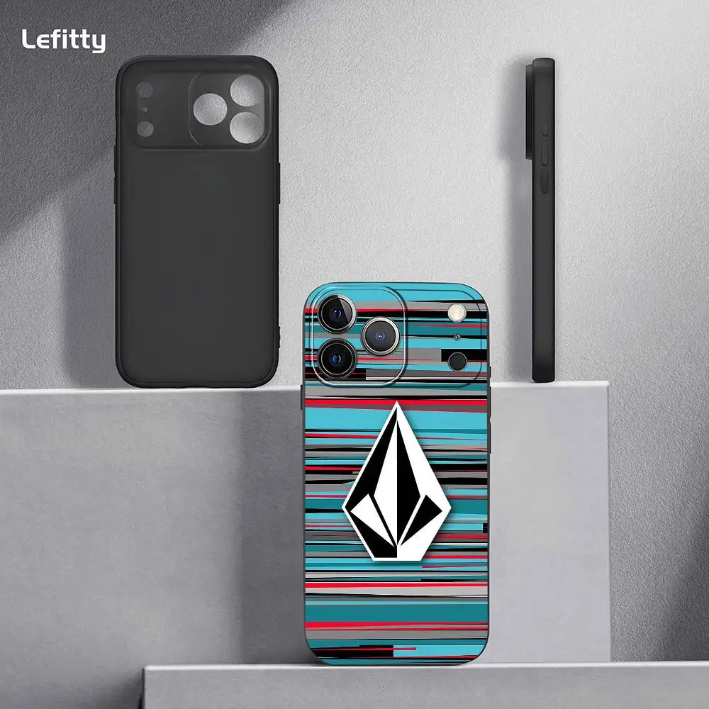 حافظة هاتف رياضية متطرفة من V-Volcom لهاتف آيفون 17 16 15 14 13 12 11 Pro Xs Max Mini XR X Plus غلاف ناعم أسود بلوري Funda