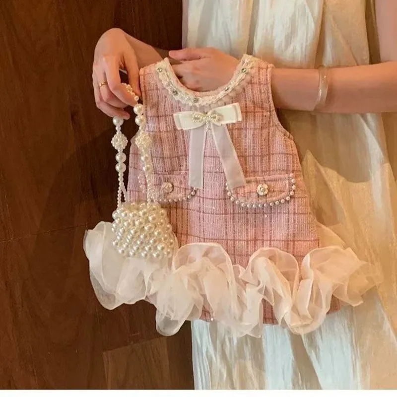 

Kids Girls' Princess Dress Autumn And Winter Tank Top Dress Children's Thick Velvet Dress+Bottom Shirt Two Piece Set 80-130cm