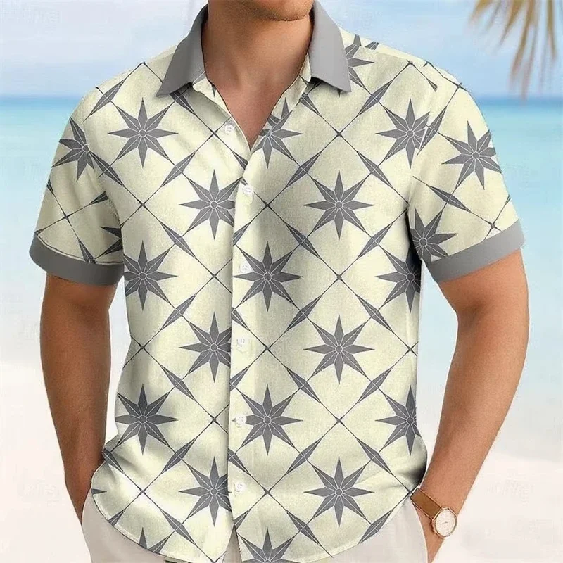 Hawaiian Men's Shirt Casual Lapel Cardigan Top Summer Beach Vacation Short Sleeve Shirts Fashion Loose T-Shirts y2k Men Clothing