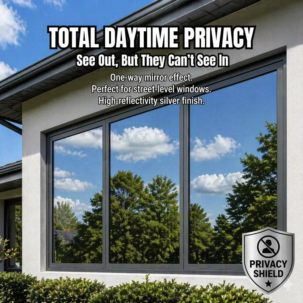 One Way Mirror Privacy Window Film UV Protection Heat Control Anti Glare Static Cling No Glue for Home Office Balcony Glass Door