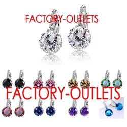Fast Shipping Luxury Colorful Genuine 925 Sterling Silver Jewelry AAA Cubic Zirconia Hoop Earrings For Women Factory Price