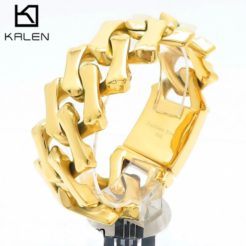 KALEN 20/32MM Irregular Cuban Chain Bracelet for Women Men Punk Polished/Brushed Gold Color Heavy Geometric Bone Chain Jewelry