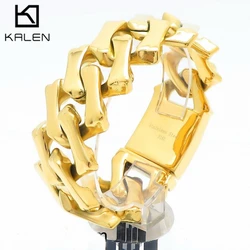 KALEN 20/32MM Irregular Cuban Chain Bracelet for Women Men Punk Polished/Brushed Gold Color Heavy Geometric Bone Chain Jewelry