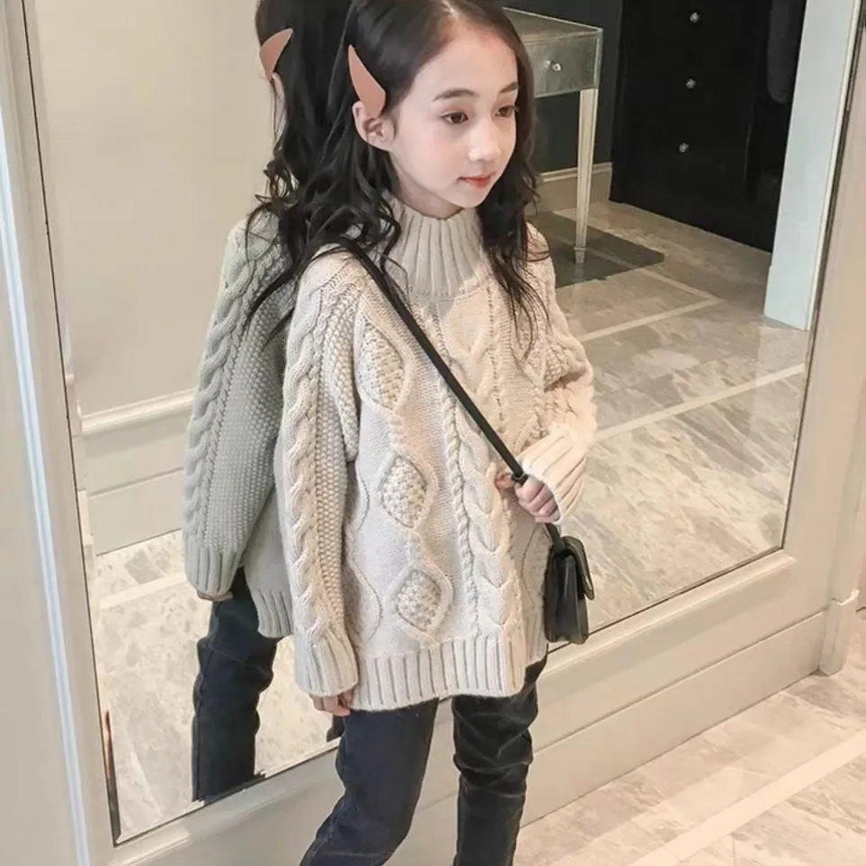 New Arrival Girls Sweater Korean Spring & Autumn Children's Loose Knitted Thick Thread Pullovers Kids Casual Knitwear Clothes