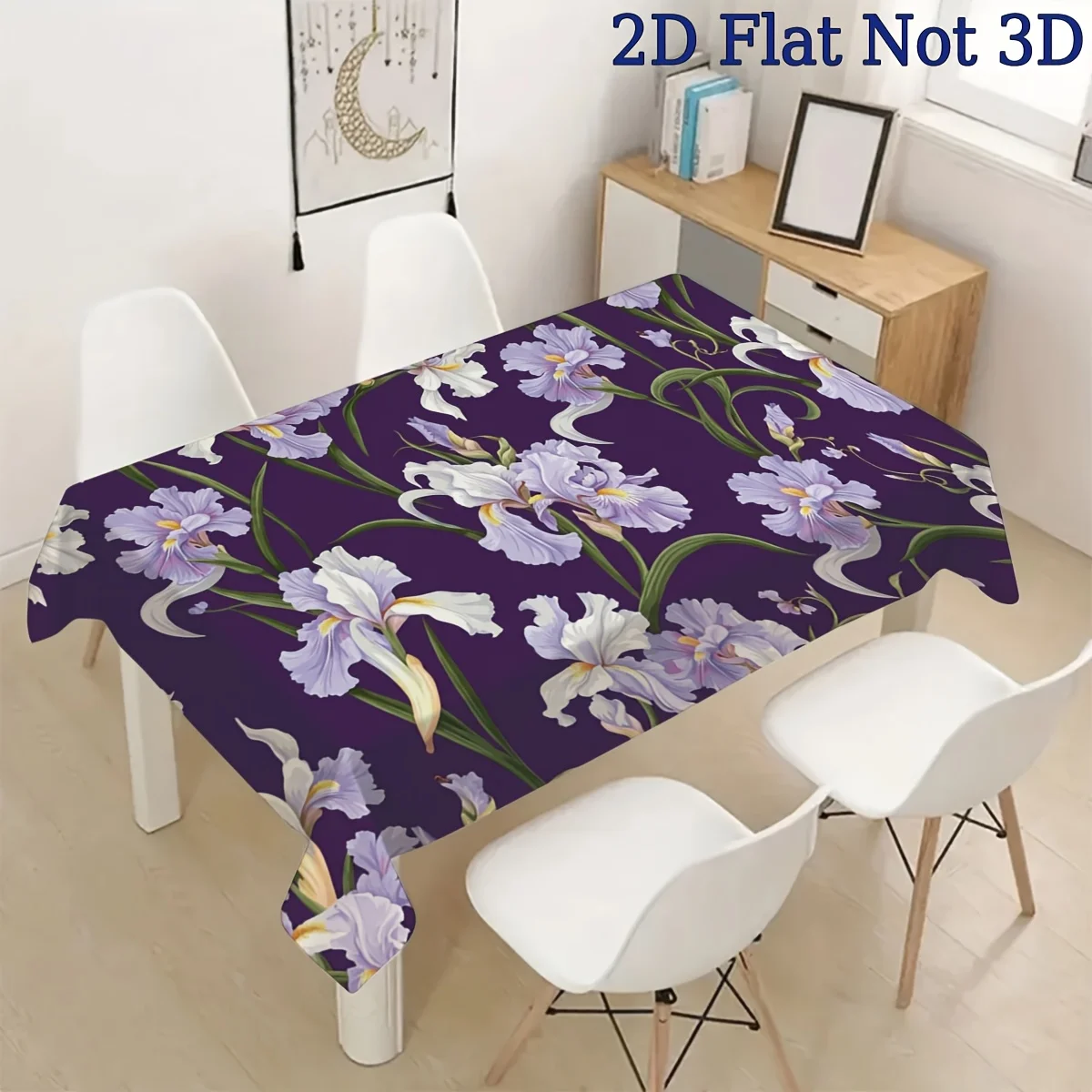 Vibrant Purple Iris Floral Tablecloth Waterproof Spillproof Dining Table Cover for Home Decor