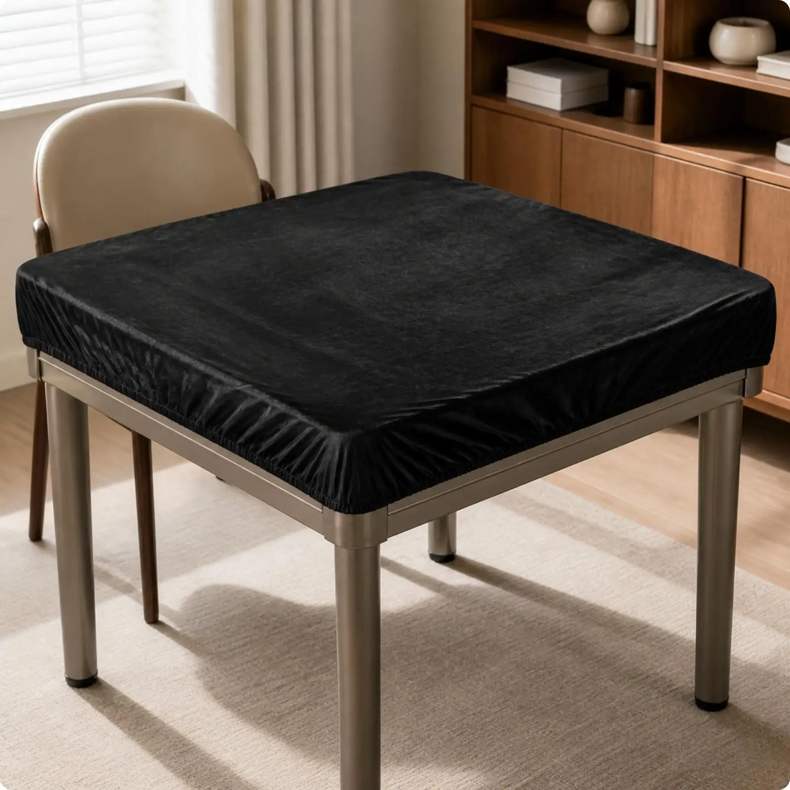 Square Tablecloth Dust-Resistant Elastic Fitted Tablecloth Easy to Put On