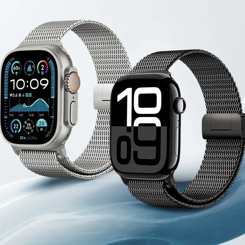 

Титановый миланский браслет для Apple Watch Ultra 3 2 49 мм Магнитный ремешок для Apple Watch Series 11 10 46 мм 9 8 7 SE3 2 42 44 45 мм
