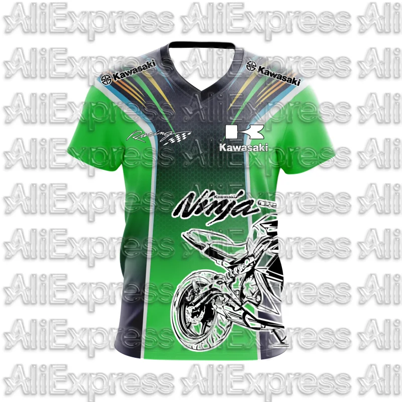 

MOTO 2025 Summer New Men's Motorcycle T-shirt Kawasaki Logo 3D Printed Casual Short Sleeve Breathable T-shirt Fashionable Trend