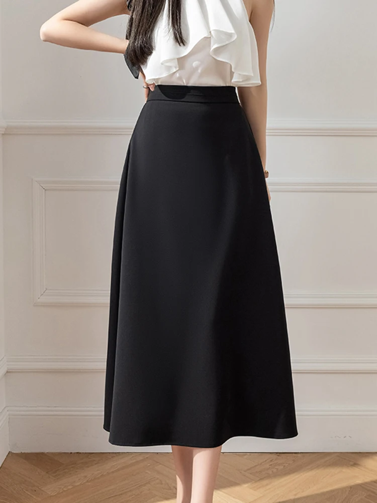 New Arrivals Khaki Women\'s Midi Skirt For Women 2024 Fall Elegant Fashion Office OL A-Line Skirts Female