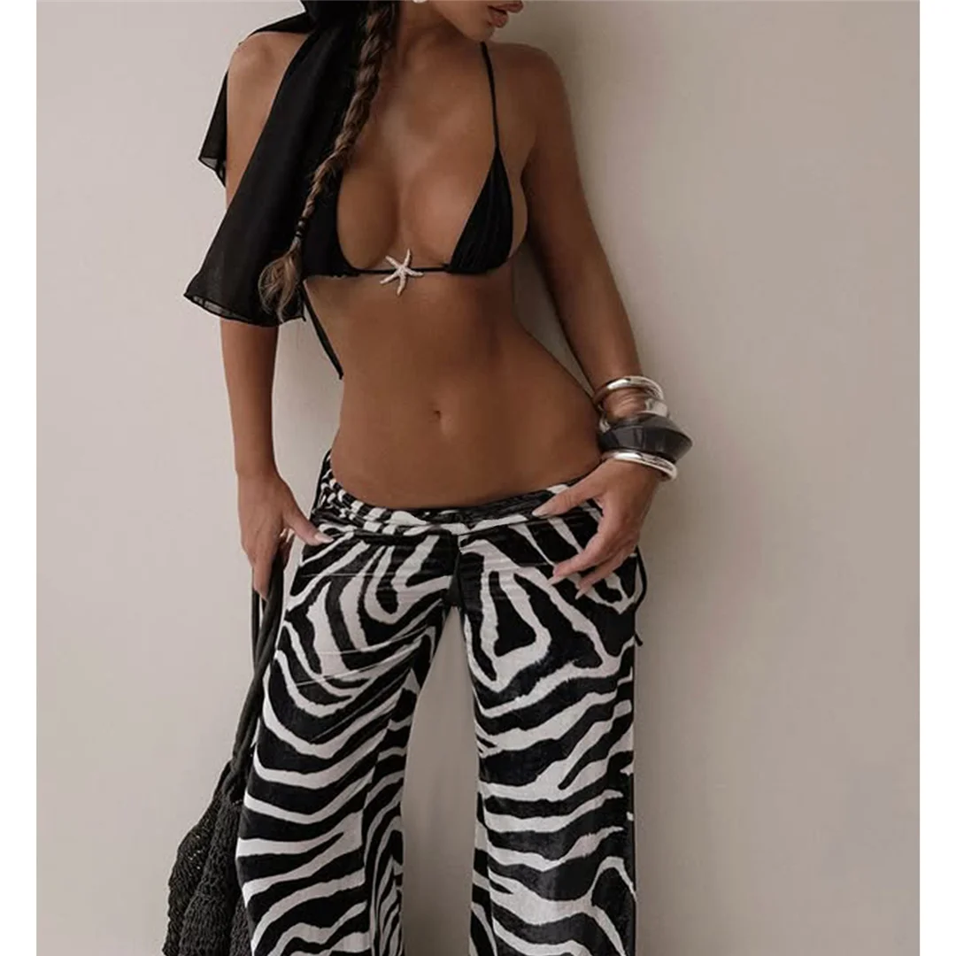 3-teiliges Set mit Zebra-Muster-Hose, Bikini mit Metallstern, Damen-Badeanzug, Damen-Badebekleidung, dreiteiliges Bikini-Set, Badeanzug, Badebekleidung, Schwimmbekleidung V6921 – Detail 4