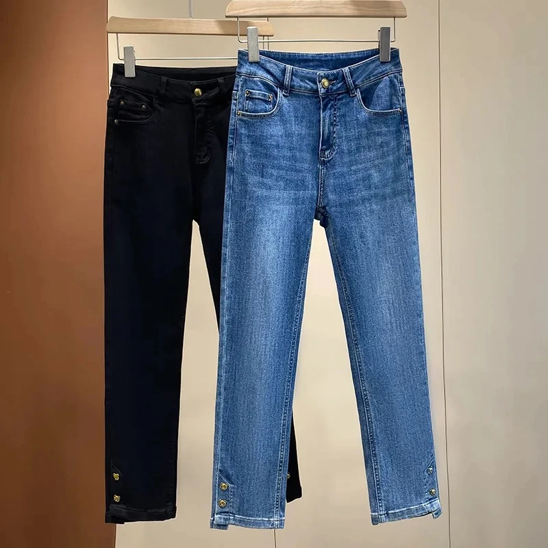 

Fashion Straight Jeans Women All-Matching 2024 New High-Waisted Slim Thin Loose Narrow Version Wide leg Nine-Minute Pants Casual