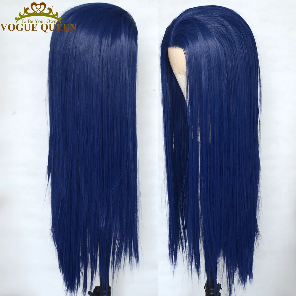 

Voguequeen темно-синий синтетический кружевной передний прямой парик термостойкое волокно косплей парик для женщин