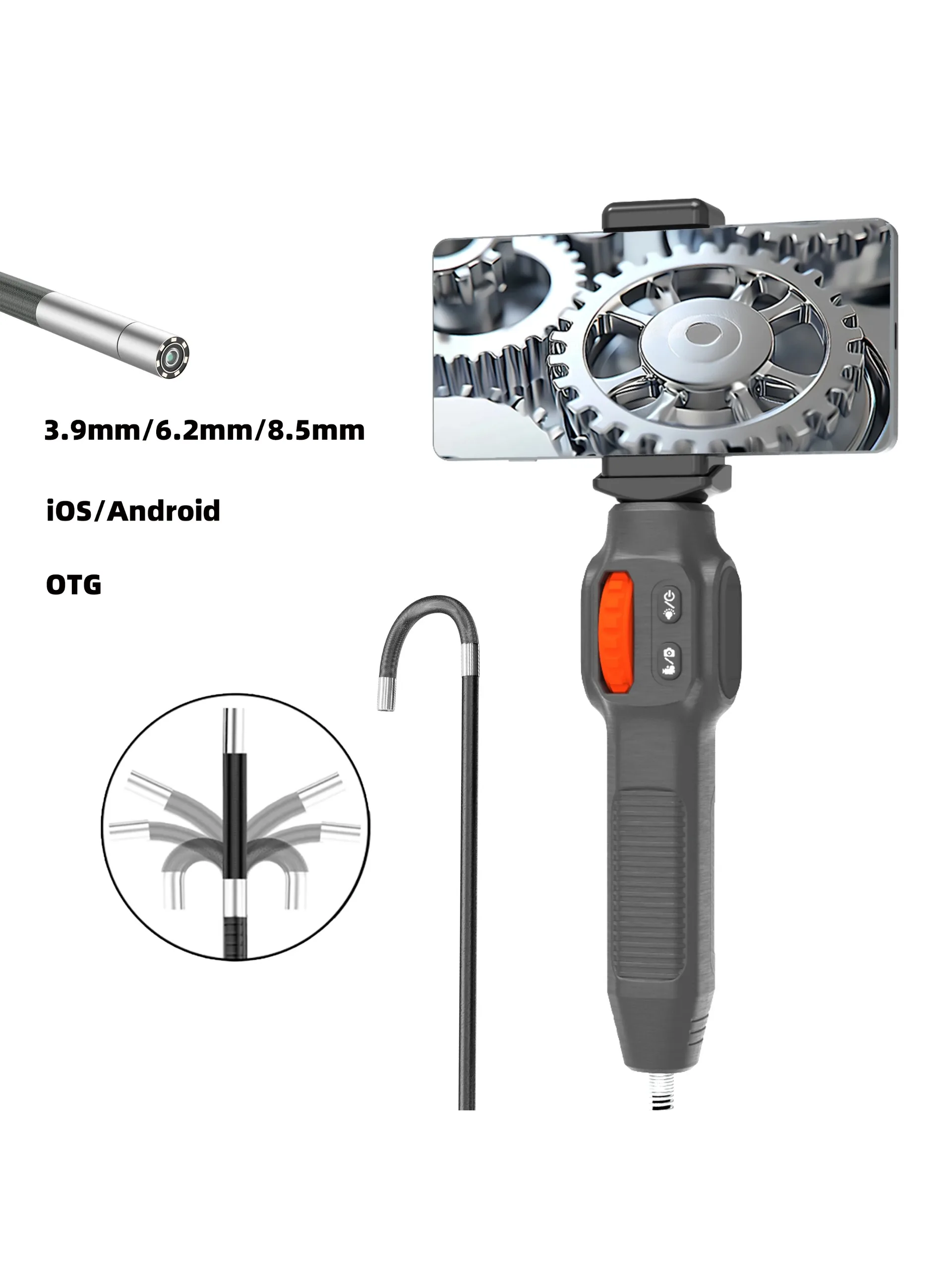 Gelede boroscoop videokanaal endoscopische inspectie endoscoop camerakop 3,9/6 mm voor auto-inspecties met ISOAndroid