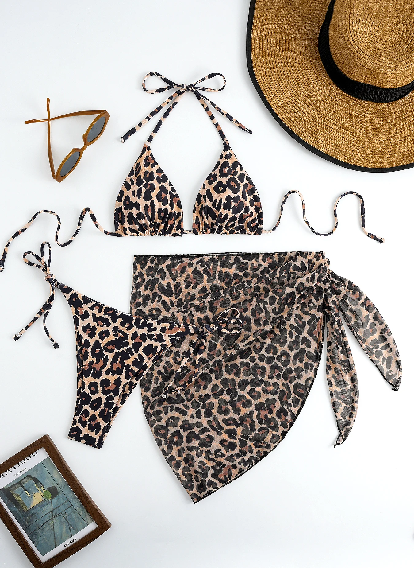 2026 Halter Triangle String Bikinis Leopard Swimsuit Women 3 Pieces Sexy Swimwear Female Bathers Bathing Swimming Swim Suit