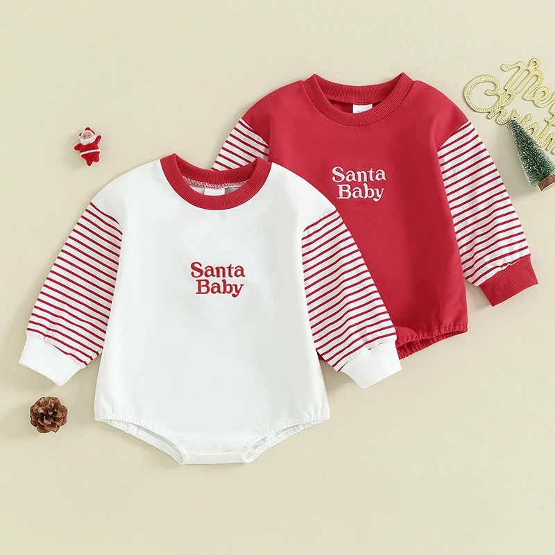 0-18M Christmas Newborn Baby Boys Girls Rompers Long Sleeve Letter Embroidery Loose Sweatshirts Jumpsuits Overalls Clothes