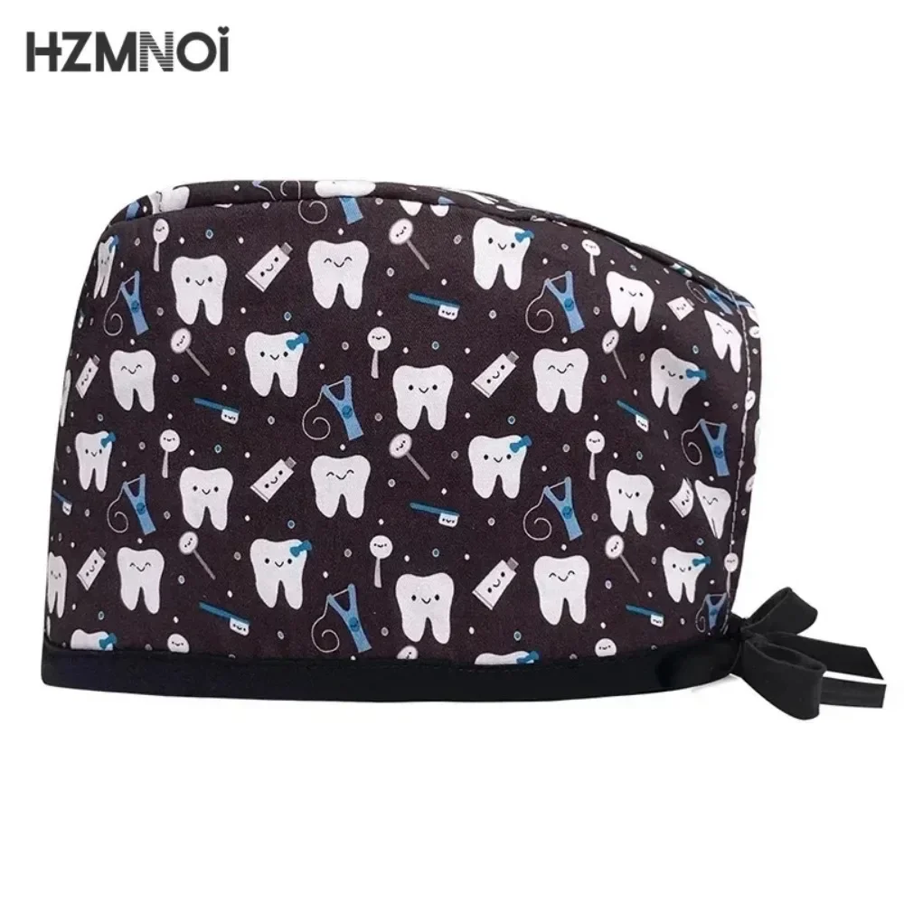 Medical Printing Pure Cotton Adjustable Nurse Caps Surgical Cap Women Pet Veterinary Scrub Hat Dentist Working Hat Surgery Caps