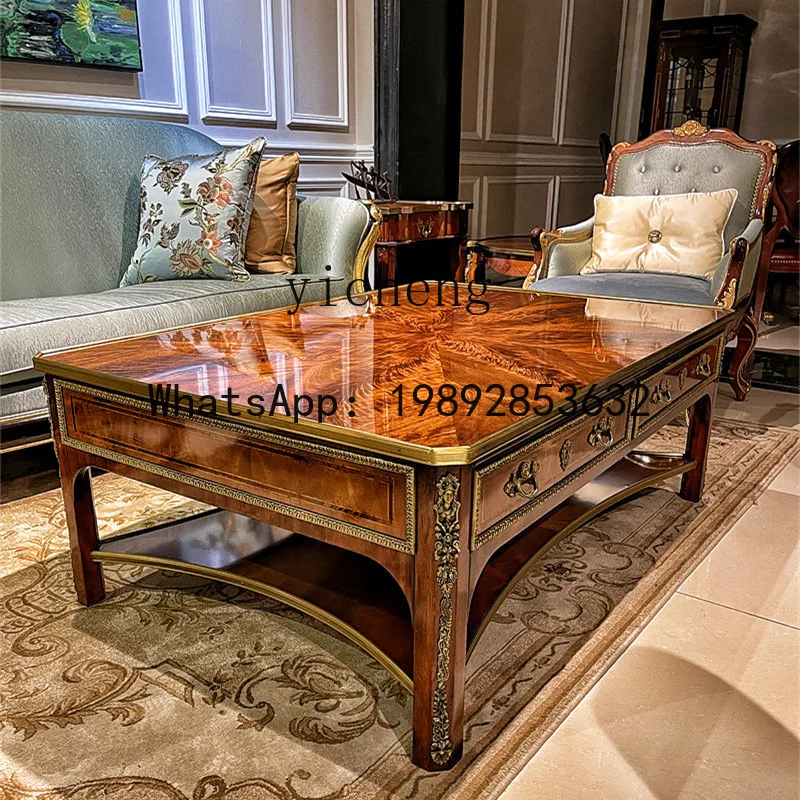 European Style Full-Set Rectangular Solid Wood Living Room Double-Layer Storage Large Coffee Table