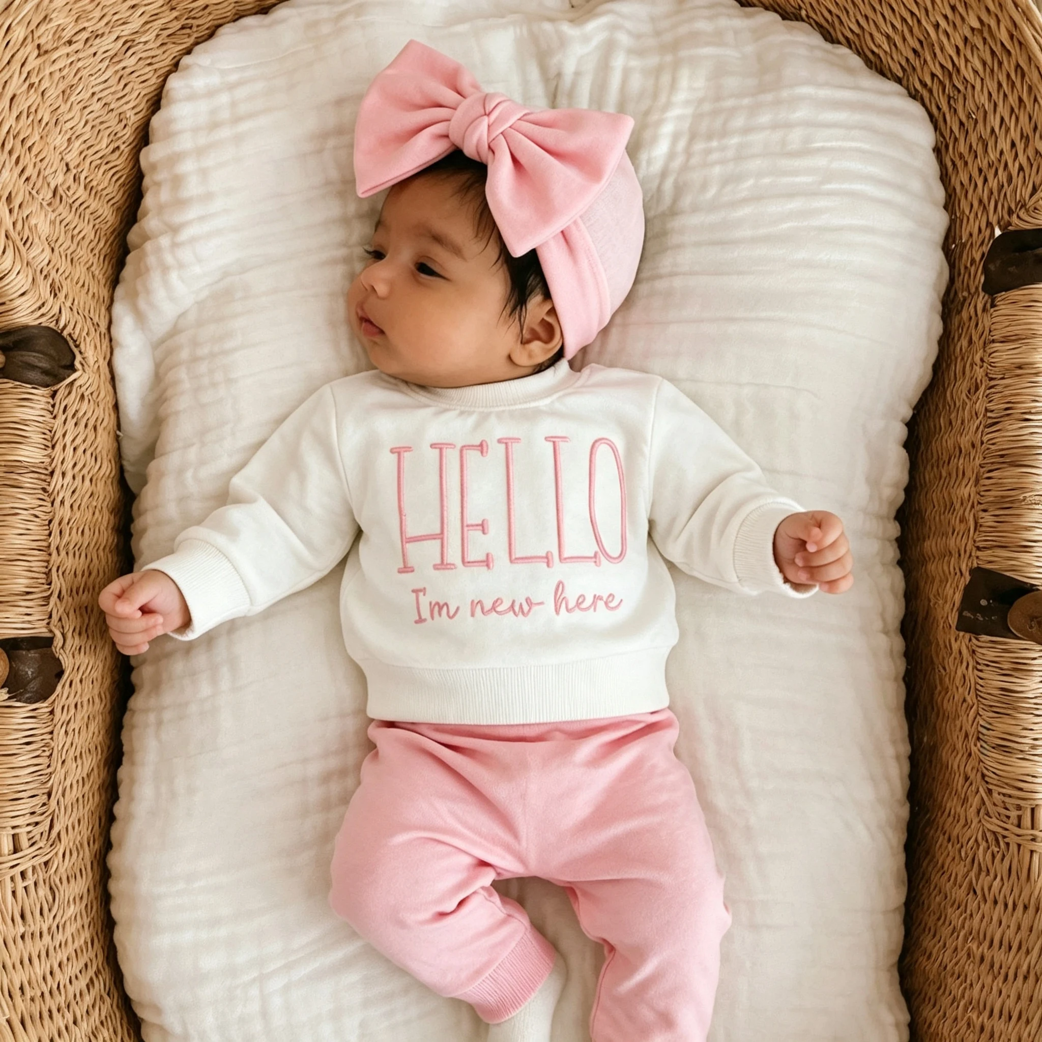 Newborn Baby Outfit Embroidery Sweatshirt Pants Hat 3Pcs Infant Photo Shoot Costume Soft Cotton Newborn Coming Home Clothes