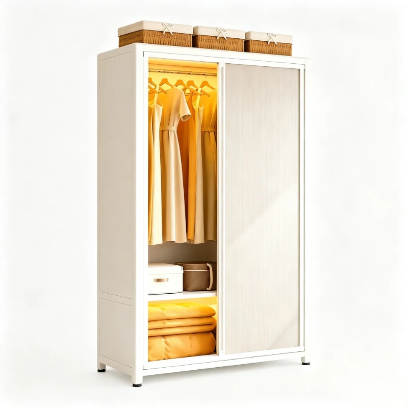 Household steel sliding door wardrobe, simple coat rack, multi-layer locker
