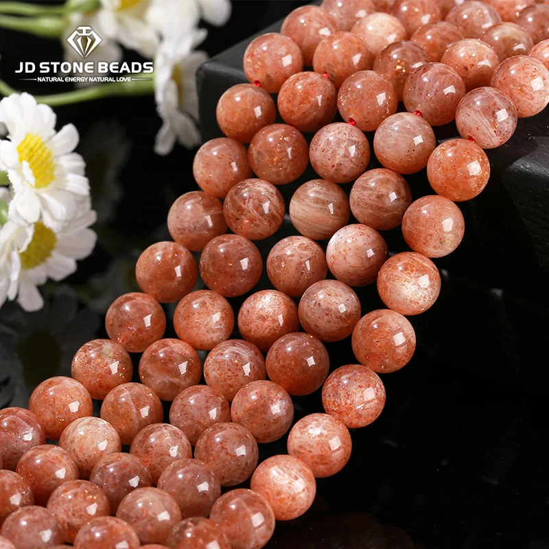 5A Natural Stone Gold Color Sunstone Round Loose Beads Orange Gemstone Beads 6 810mm Pick Size For Jewelry Making Diy Bracelet