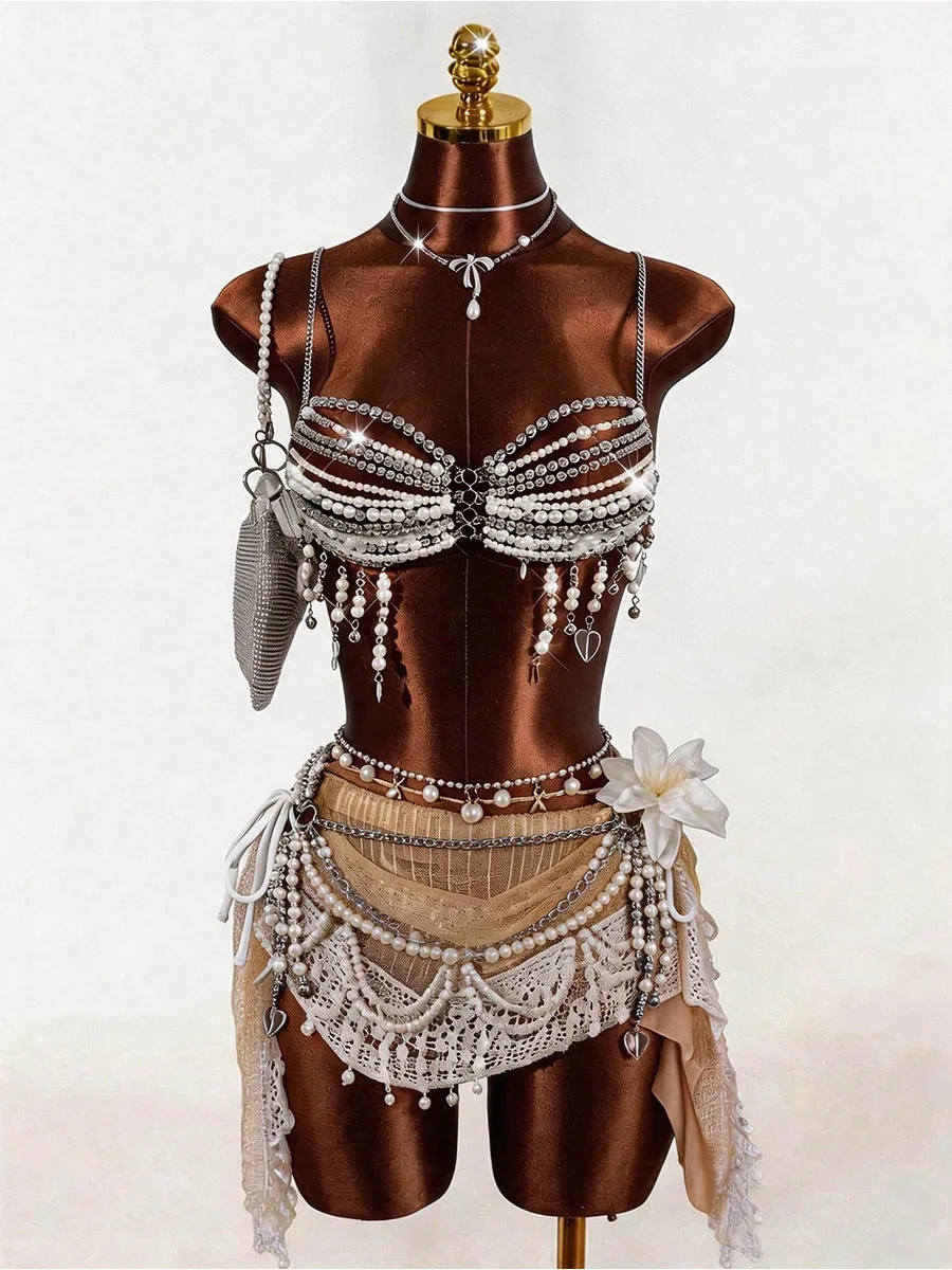 2026 Fashion Handmade Beaded Top Bra Nightclub Spicy Girl Pearl Tassel Body Chain Festival Sexy Fashion Top Chest Chain