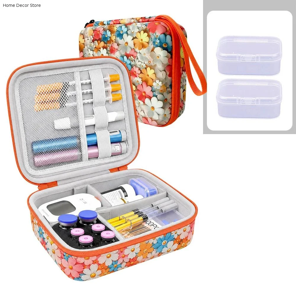 Waterproof Insulin Tools Storage Case Wear-resistant Dust-proof Insulin Vial Carrying Box 6 Slots Zippers Closure
