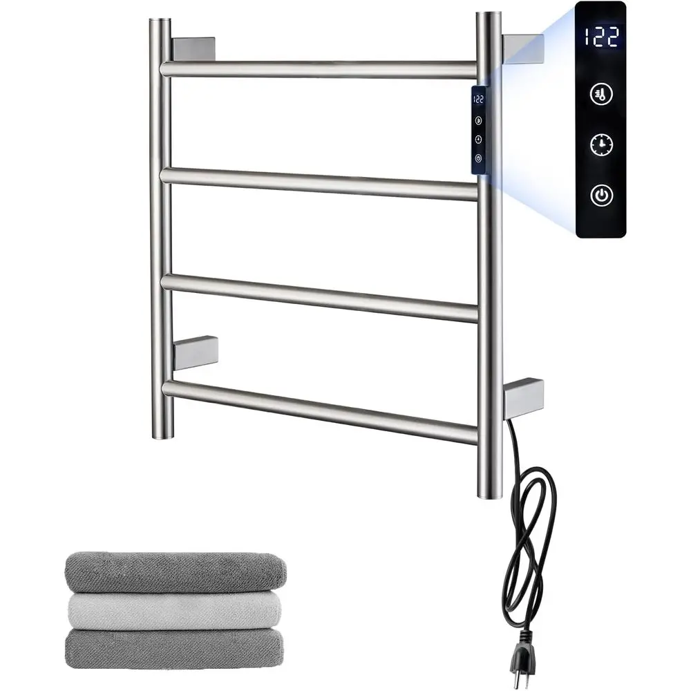 

Heated Towel Racks, 4 Bars Towel Warmer Rack for Bathroom, Wall Mounted Electric Towel Warmer with Timer, Plug-in/Hardwired Towe