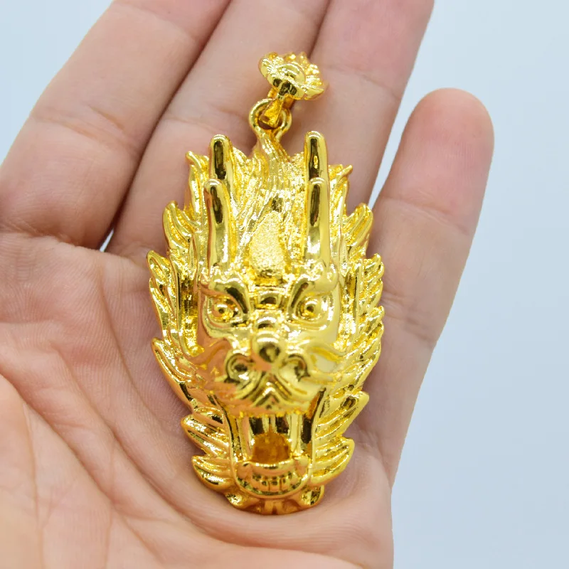 

Gold Shop Same Style Men's and Women's Necklace 9999 24K Real Gold Pendant with Large Dragon Head, Powerful Luxury Jewelry