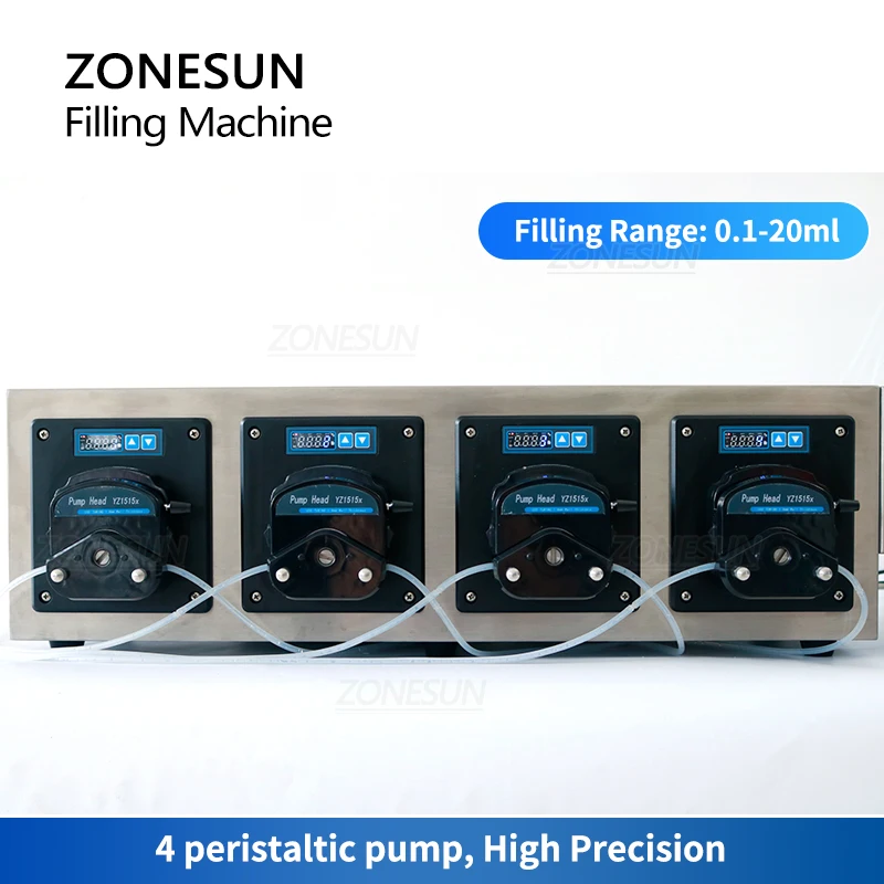 ZONESUN-Machine de remplissage de tubes à quatre têtes, pompe péristaltique, d'extraction de parfum de réactif, bouteille d'huile essentielle, ZS-XYZ4A de remplissage liquide